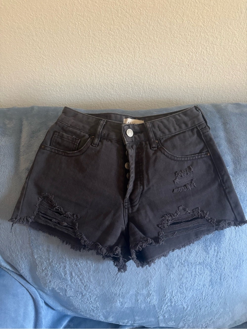 PacSun Black Distressed Button-Fly Denim Shorts